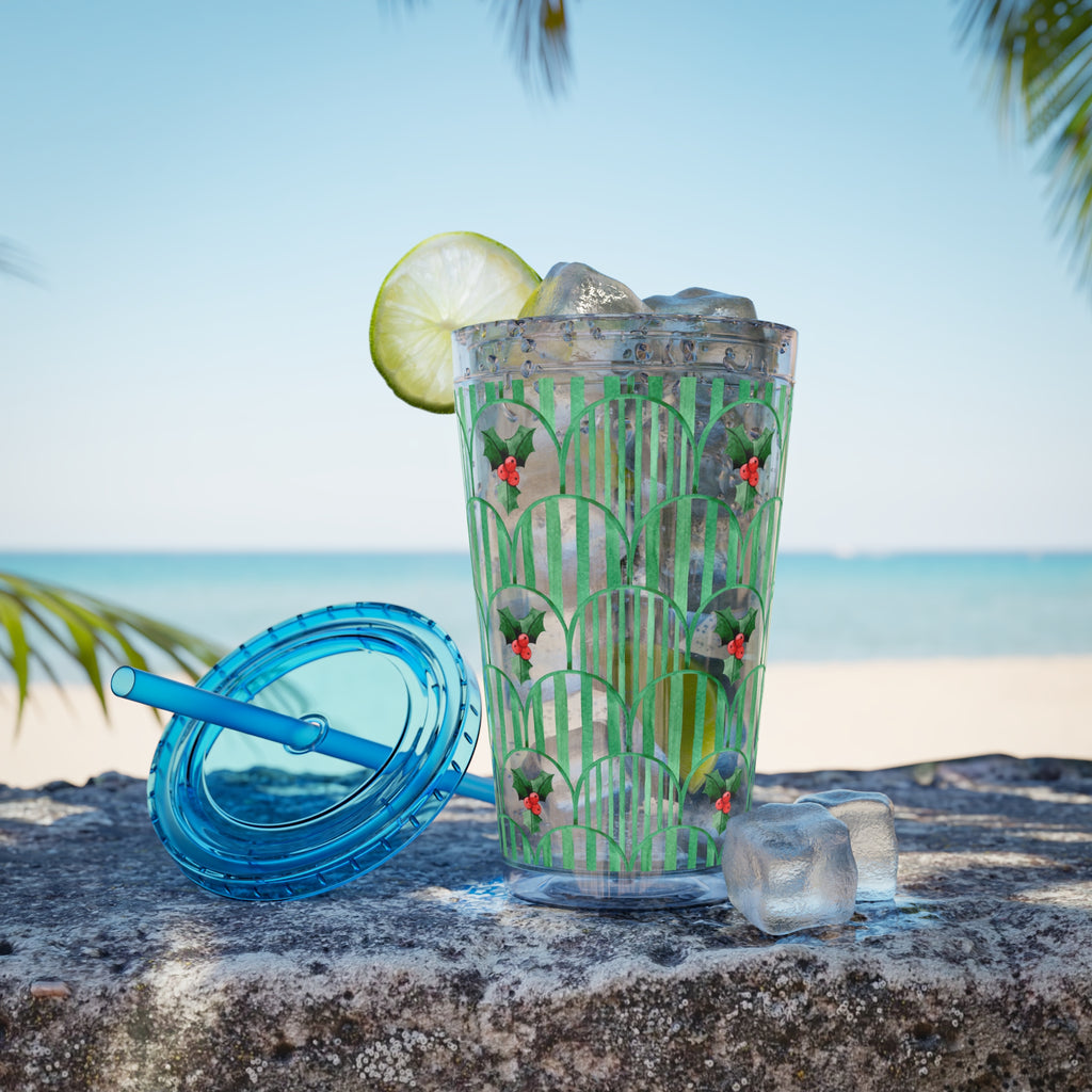 TUMBLER HOUX | Gourde Motif Houx | Gobelet avec paille - 450 ml (16 oz)