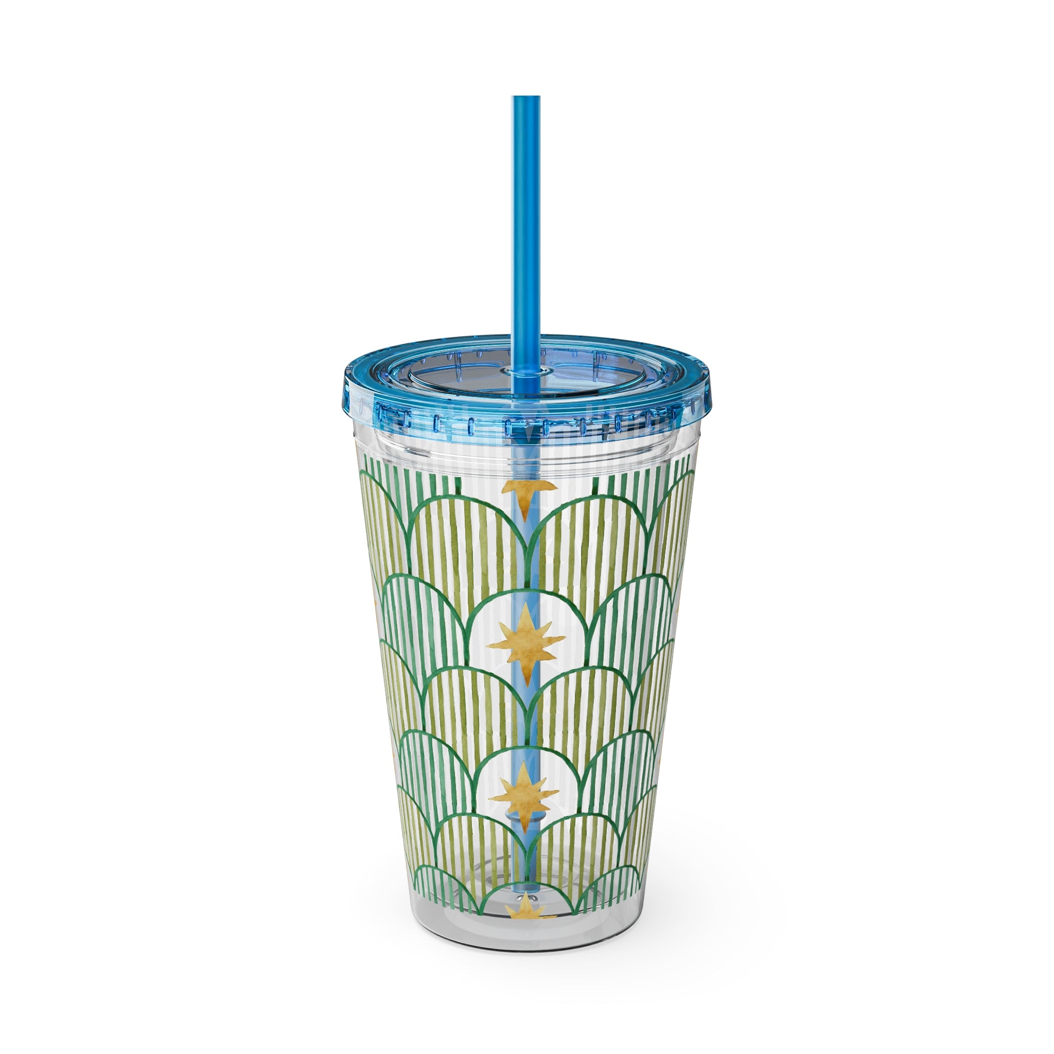 TUMBLER ETOILES | Gourde Géométrique avec étoiles | Gobelet avec paille - 450 ml (16 oz)