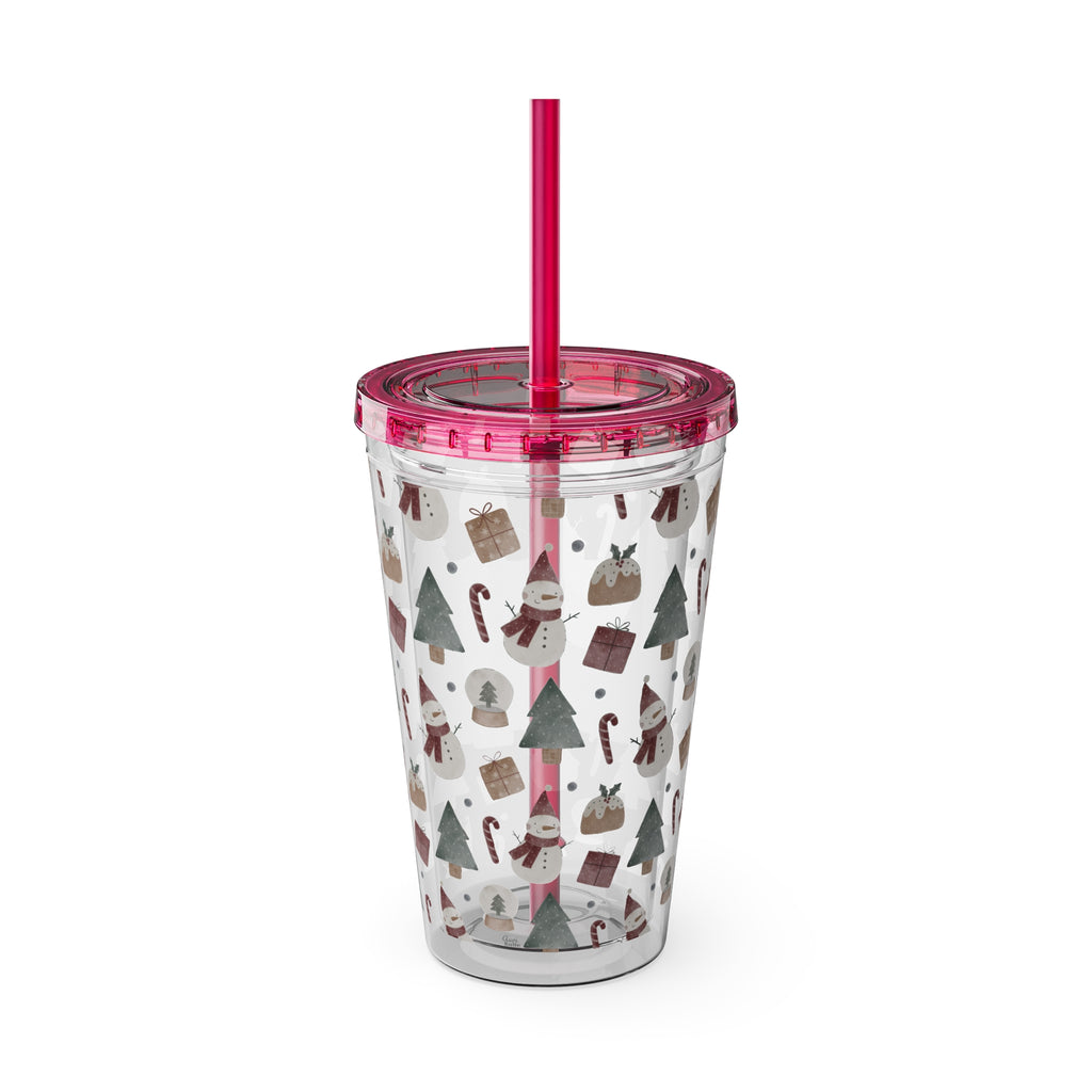 TUMBLER PERSONNALISABLE | Gourde Motif Noël avec ton prénom | Gobelet avec paille - 450 ml (16 oz)