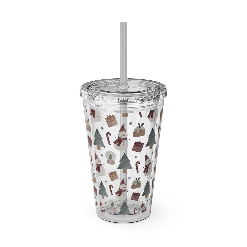 TUMBLER PERSONNALISABLE | Gourde Motif Noël avec ton prénom | Gobelet avec paille - 450 ml (16 oz)