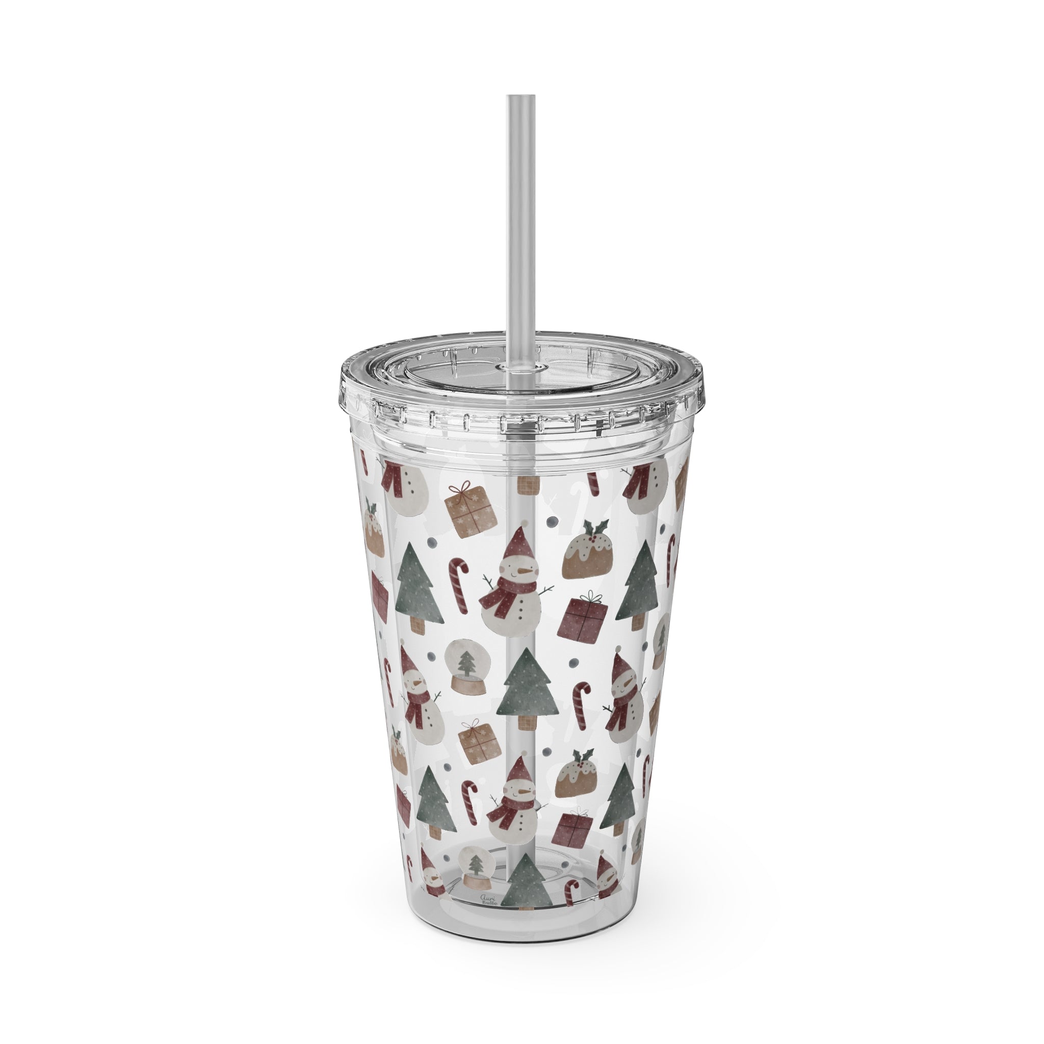 TUMBLER PERSONNALISABLE | Gourde Motif Noël avec ton prénom | Gobelet avec paille - 450 ml (16 oz)