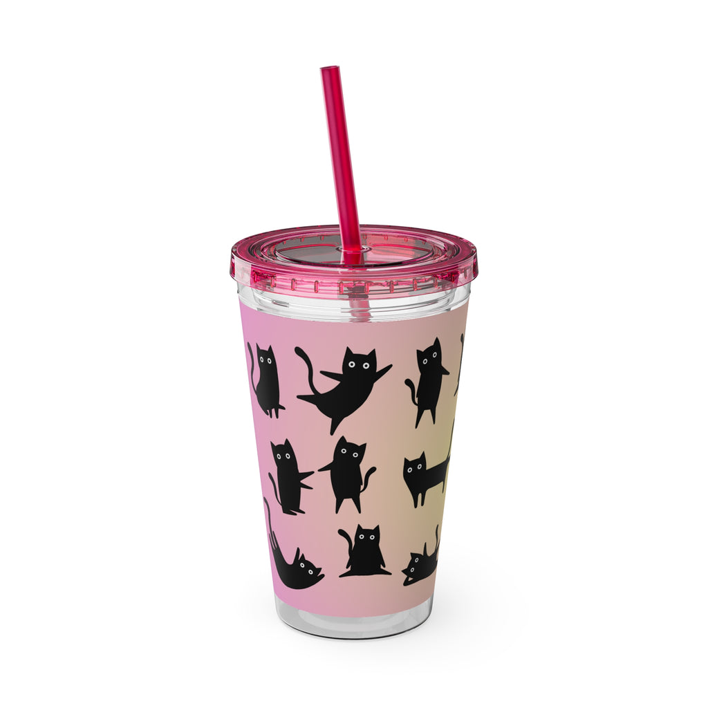 TUMBLER CHATS NOIRS | Gourde Motif Chats Noirs | Gobelet avec paille - 450 ml (16 oz)