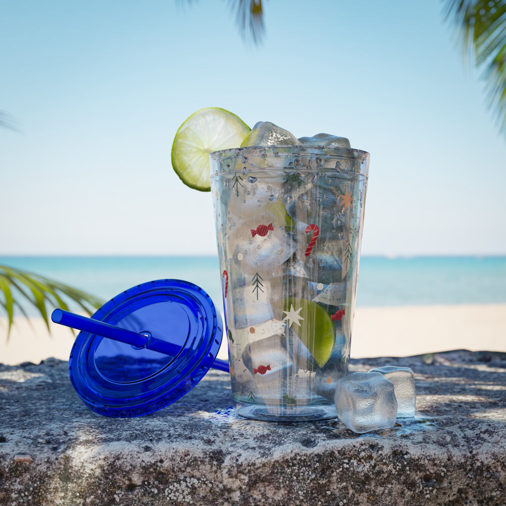 TUMBLER NOËL | Gourde Motif Noël | Gobelet avec paille - 450 ml (16 oz)