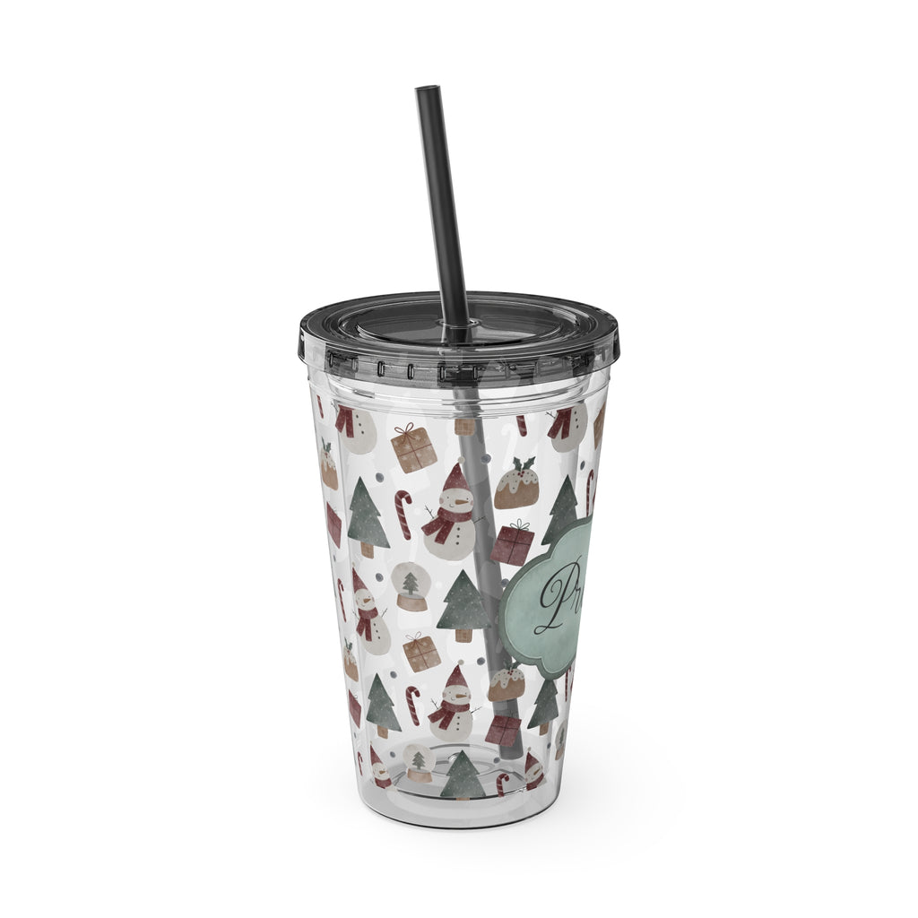 TUMBLER PERSONNALISABLE | Gourde Motif Noël avec ton prénom | Gobelet avec paille - 450 ml (16 oz)
