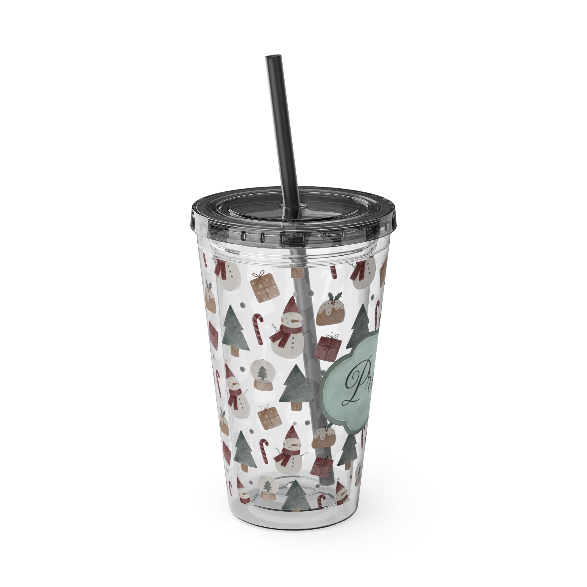TUMBLER PERSONNALISABLE | Gourde Motif Noël avec ton prénom | Gobelet avec paille - 450 ml (16 oz)