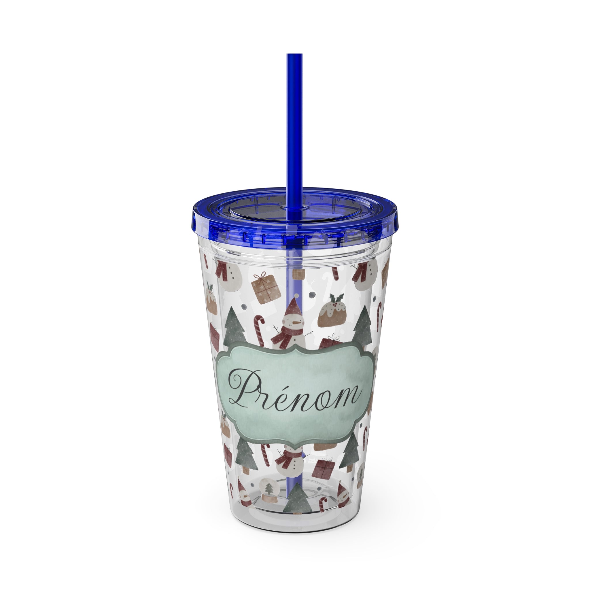 TUMBLER PERSONNALISABLE | Gourde Motif Noël avec ton prénom | Gobelet avec paille - 450 ml (16 oz)