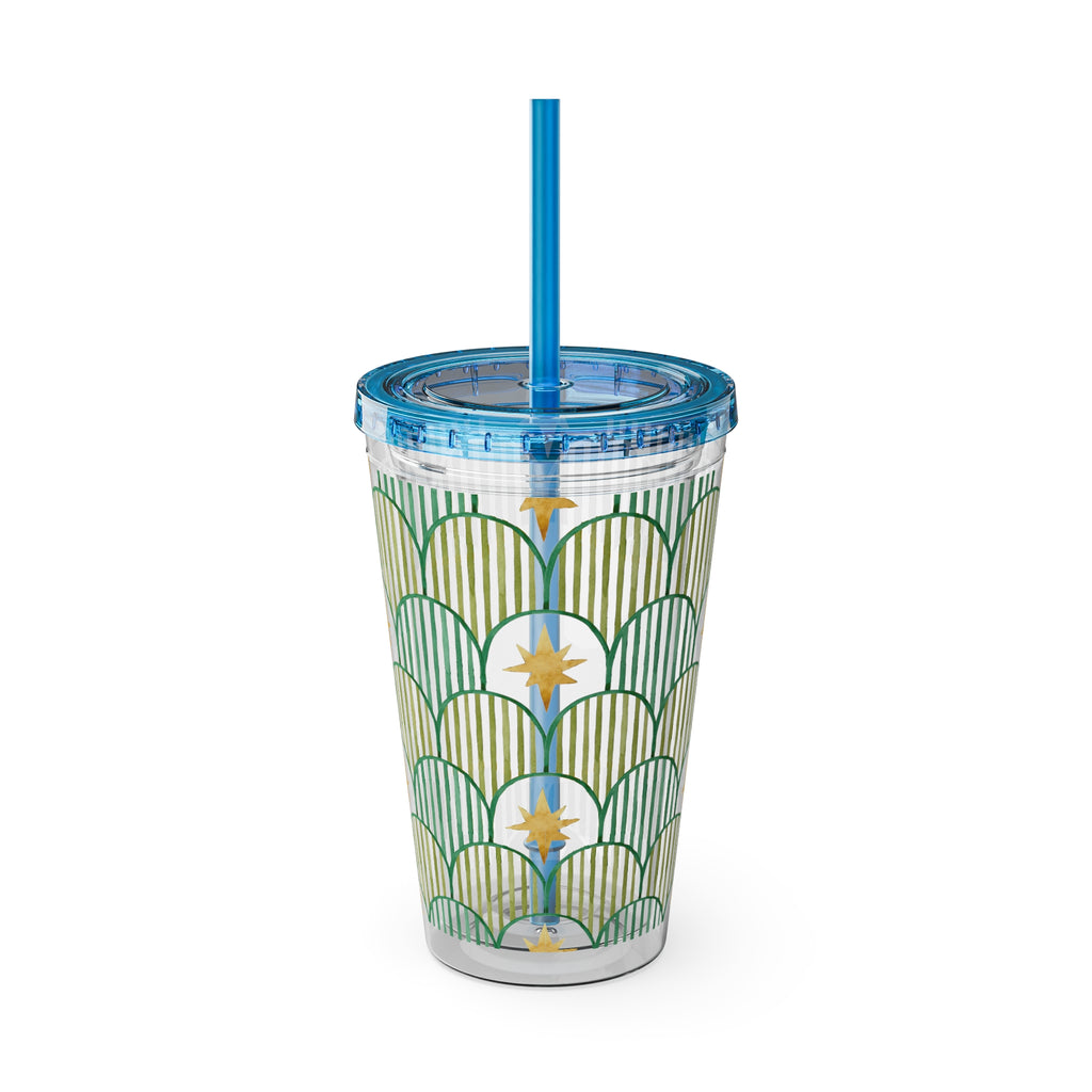 TUMBLER PERSONNALISABLE | Gourde Motif Etoiles avec ton prénom | Gobelet avec paille - 450 ml (16 oz)
