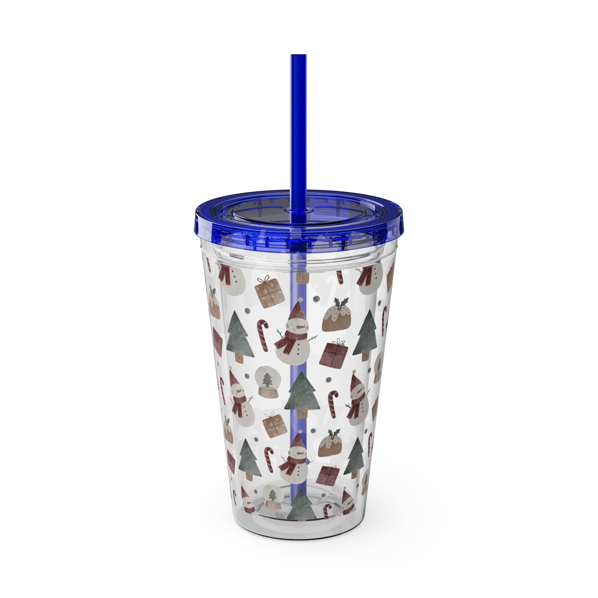 TUMBLER PERSONNALISABLE | Gourde Motif Noël avec ton prénom | Gobelet avec paille - 450 ml (16 oz)