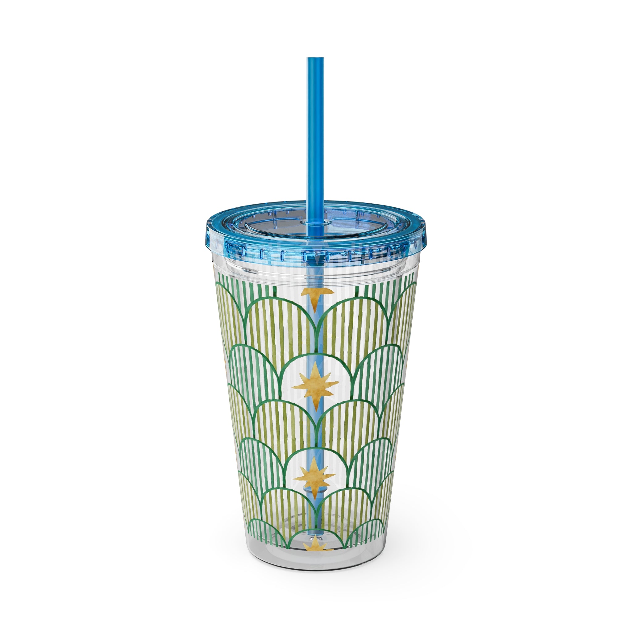 TUMBLER ETOILES | Gourde Géométrique avec étoiles | Gobelet avec paille - 450 ml (16 oz)