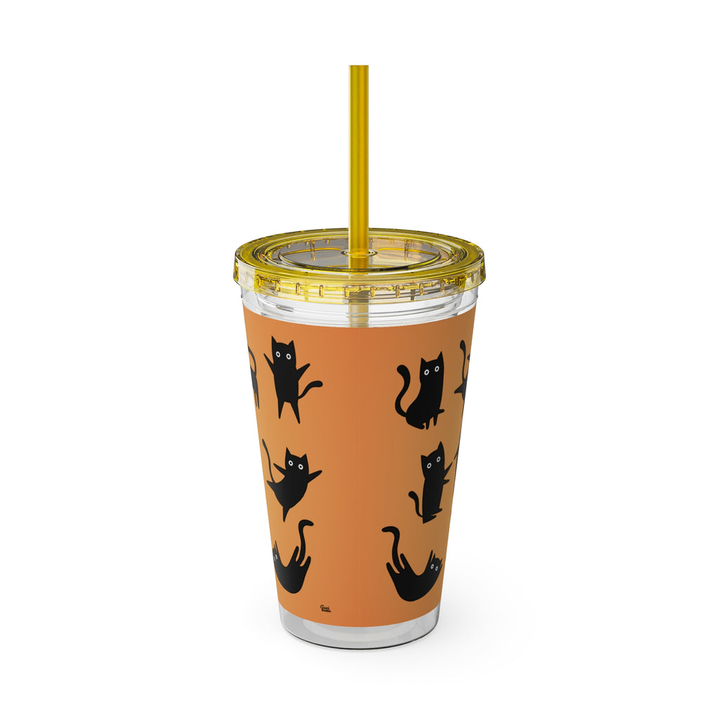 TUMBLER CHATS NOIRS | Gourde Motif Chats Noirs | Gobelet avec paille - 450 ml (16 oz)