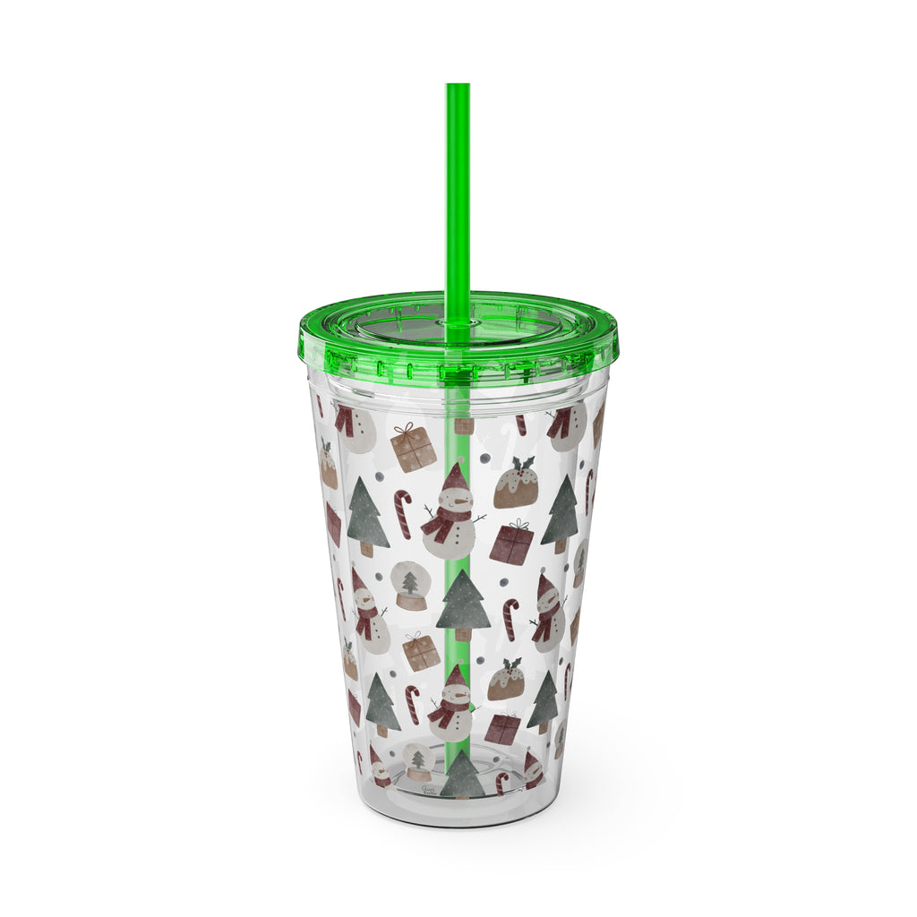 TUMBLER PERSONNALISABLE | Gourde Motif Noël avec ton prénom | Gobelet avec paille - 450 ml (16 oz)