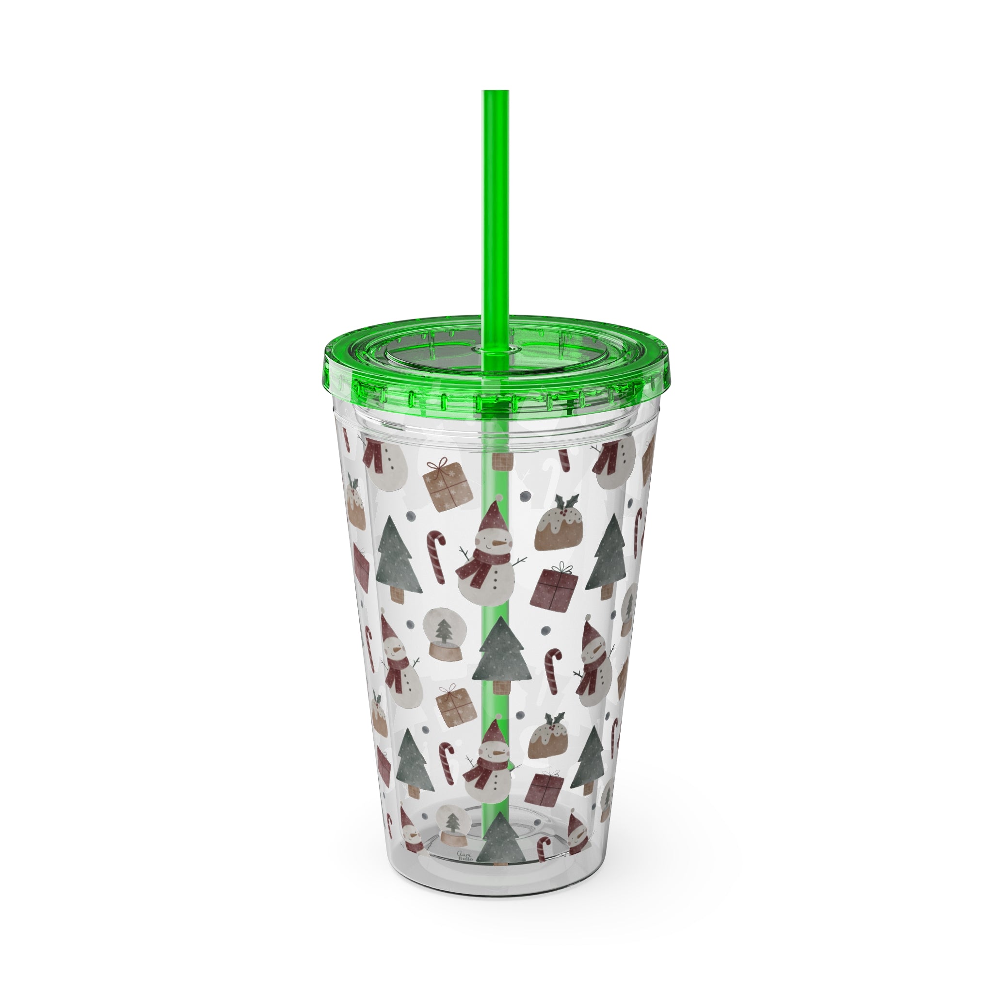 TUMBLER PERSONNALISABLE | Gourde Motif Noël avec ton prénom | Gobelet avec paille - 450 ml (16 oz)