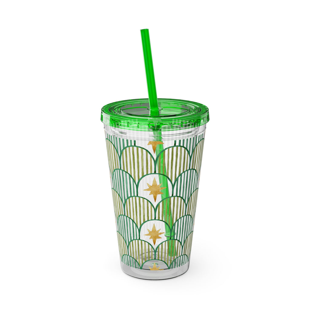TUMBLER ETOILES | Gourde Géométrique avec étoiles | Gobelet avec paille - 450 ml (16 oz)