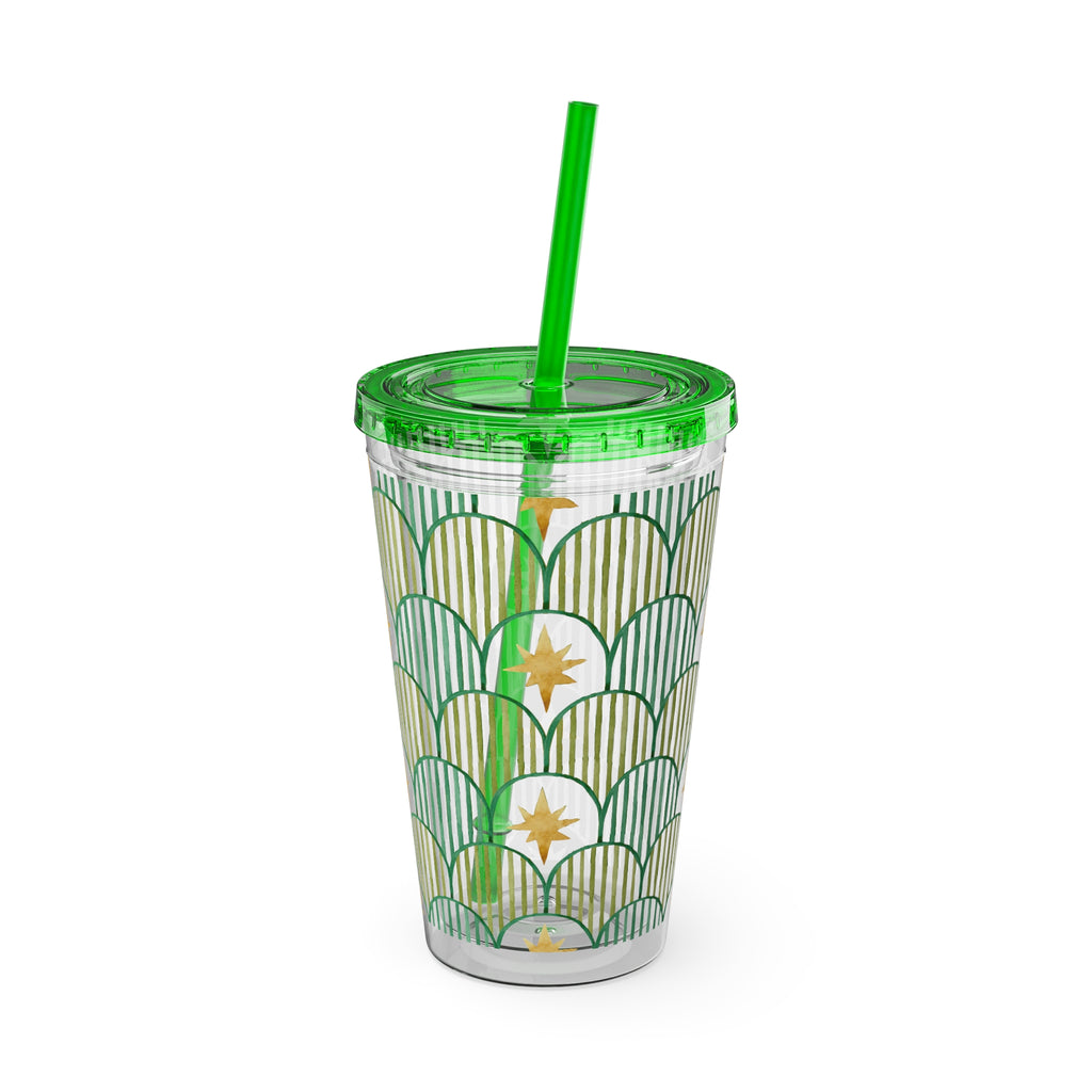 TUMBLER ETOILES | Gourde Géométrique avec étoiles | Gobelet avec paille - 450 ml (16 oz)