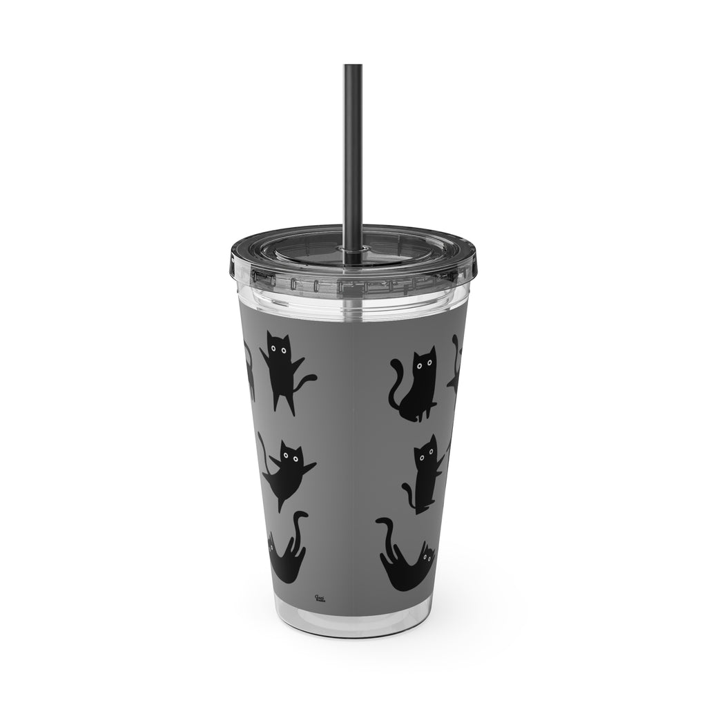 TUMBLER CHATS NOIRS | Gourde Motif Chats Noirs | Gobelet avec paille - 450 ml (16 oz)