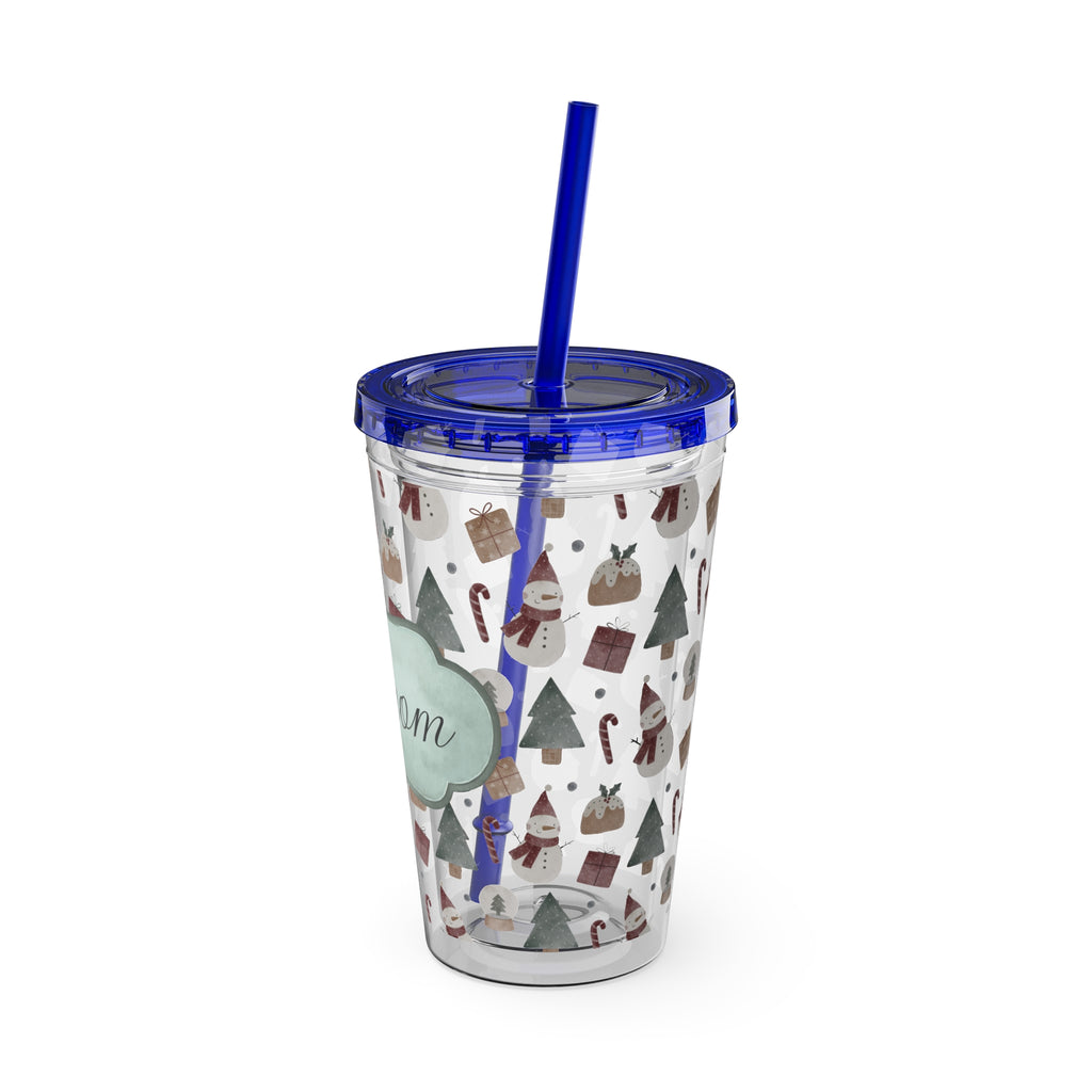 TUMBLER PERSONNALISABLE | Gourde Motif Noël avec ton prénom | Gobelet avec paille - 450 ml (16 oz)