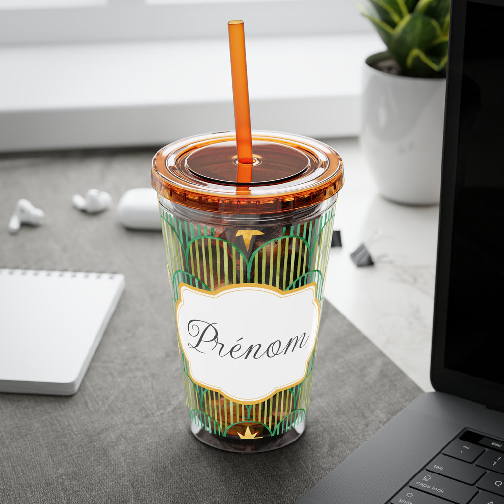 TUMBLER PERSONNALISABLE | Gourde Motif Etoiles avec ton prénom | Gobelet avec paille - 450 ml (16 oz)