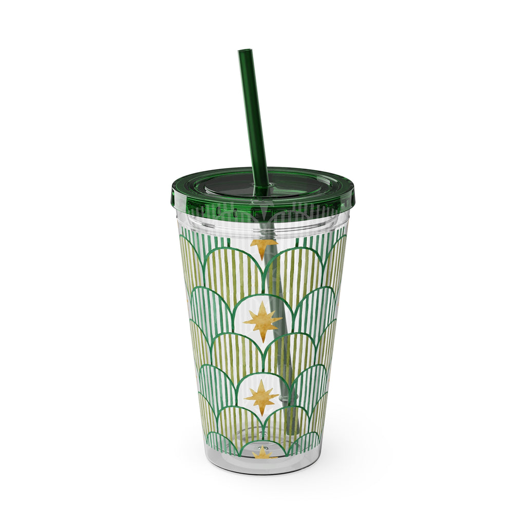 TUMBLER ETOILES | Gourde Géométrique avec étoiles | Gobelet avec paille - 450 ml (16 oz)