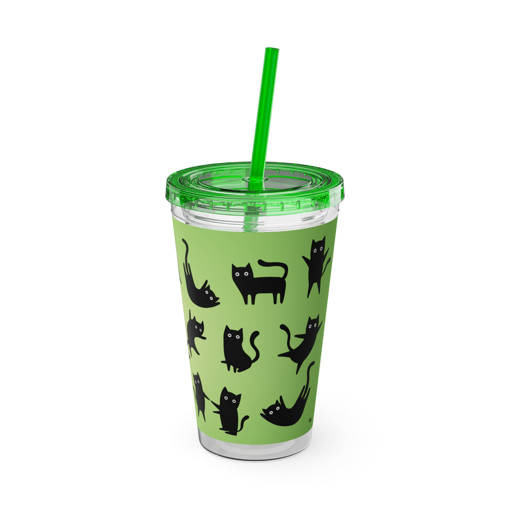 TUMBLER CHATS NOIRS | Gourde Motif Chats Noirs | Gobelet avec paille - 450 ml (16 oz)