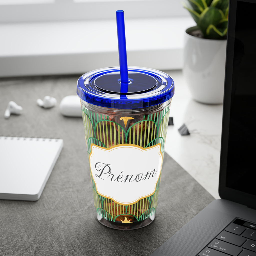 TUMBLER PERSONNALISABLE | Gourde Motif Etoiles avec ton prénom | Gobelet avec paille - 450 ml (16 oz)