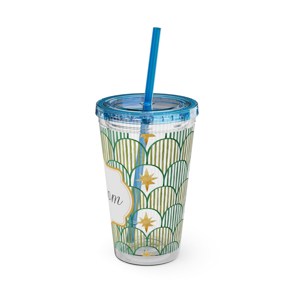 TUMBLER PERSONNALISABLE | Gourde Motif Etoiles avec ton prénom | Gobelet avec paille - 450 ml (16 oz)