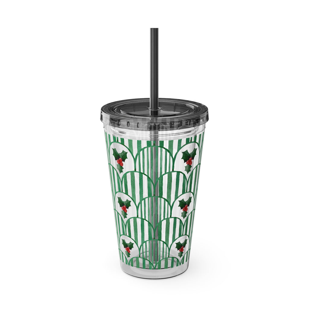 TUMBLER HOUX | Gourde Motif Houx | Gobelet avec paille - 450 ml (16 oz)