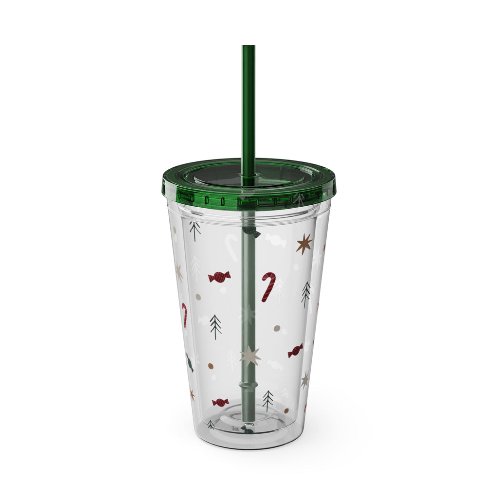 TUMBLER NOËL | Gourde Motif Noël | Gobelet avec paille - 450 ml (16 oz)