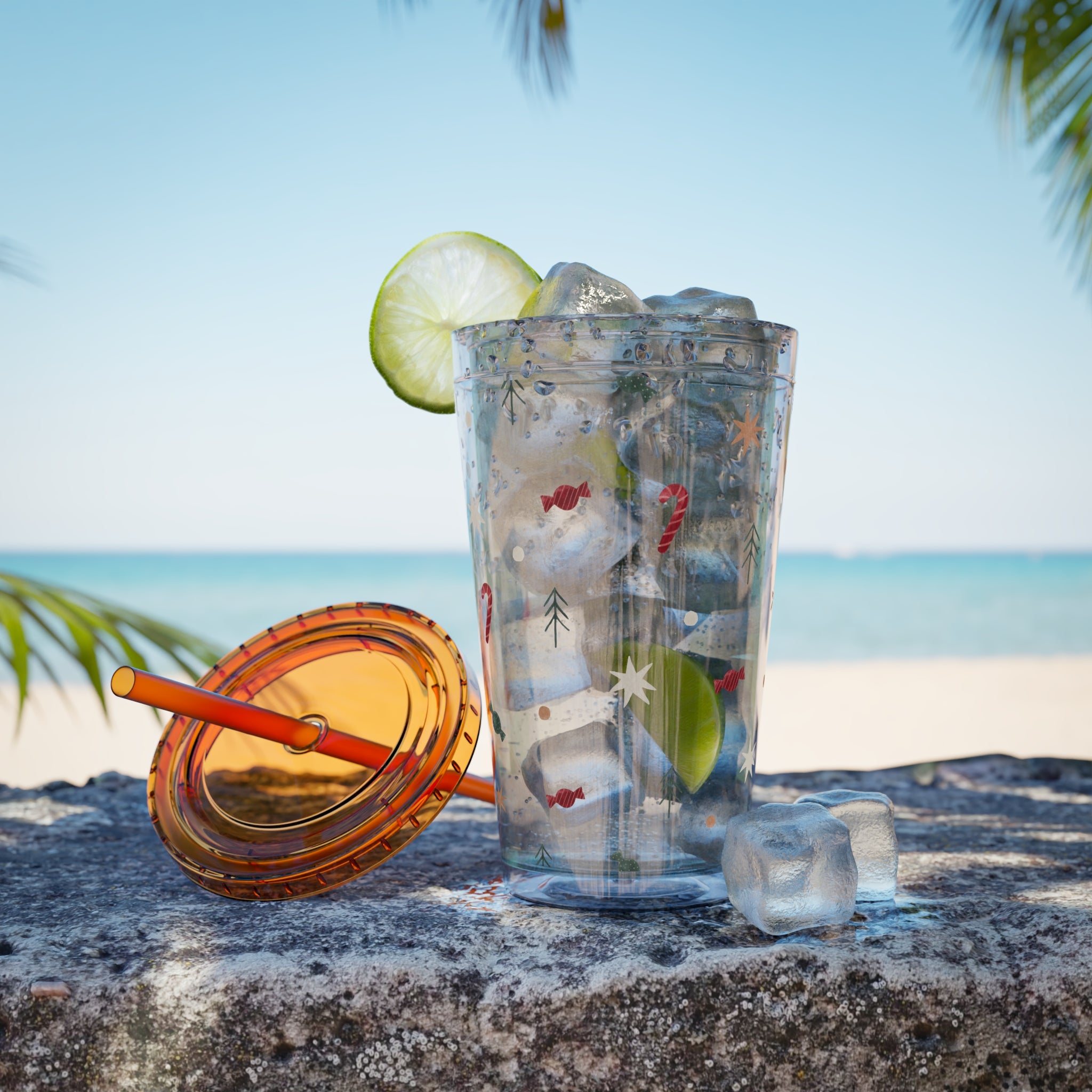 TUMBLER NOËL | Gourde Motif Noël | Gobelet avec paille - 450 ml (16 oz)