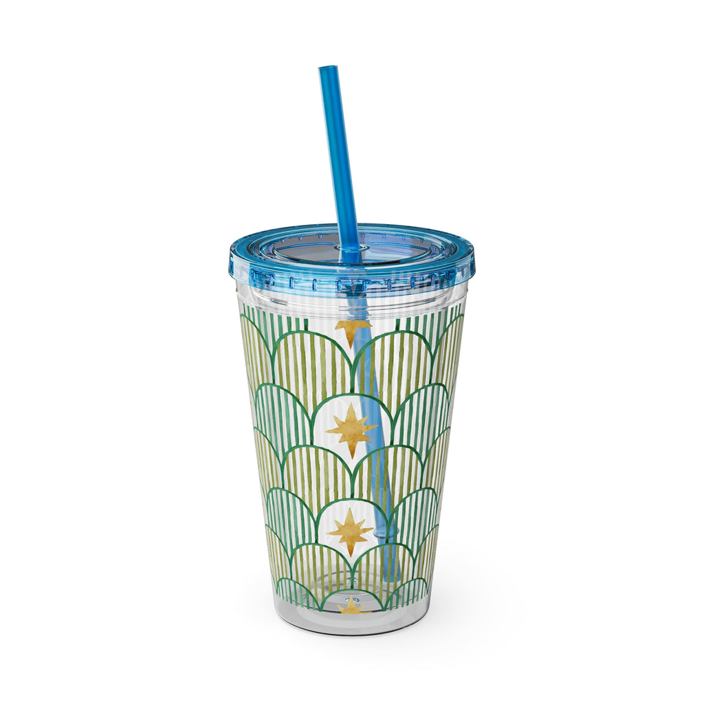TUMBLER ETOILES | Gourde Géométrique avec étoiles | Gobelet avec paille - 450 ml (16 oz)