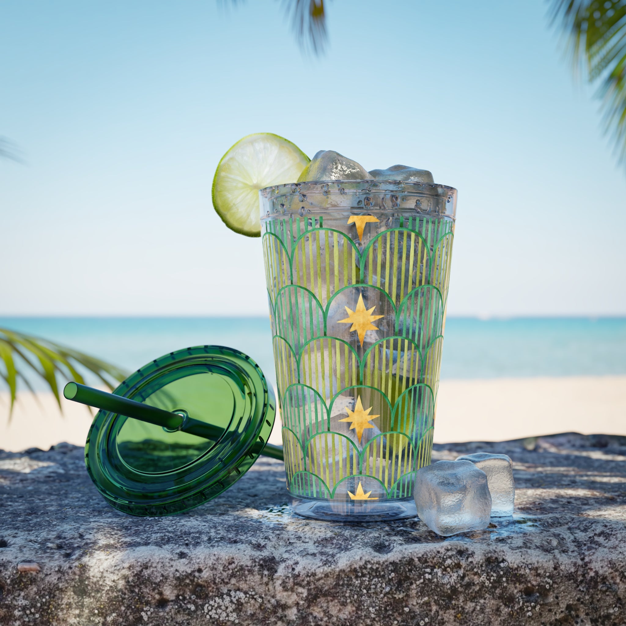 TUMBLER ETOILES | Gourde Géométrique avec étoiles | Gobelet avec paille - 450 ml (16 oz)